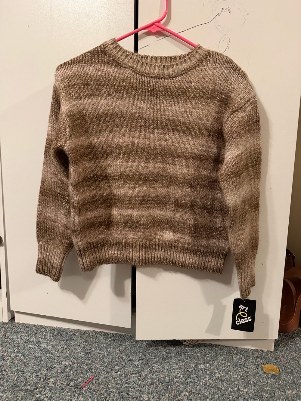 art class Taupe and Cream Striped Knit Pullover